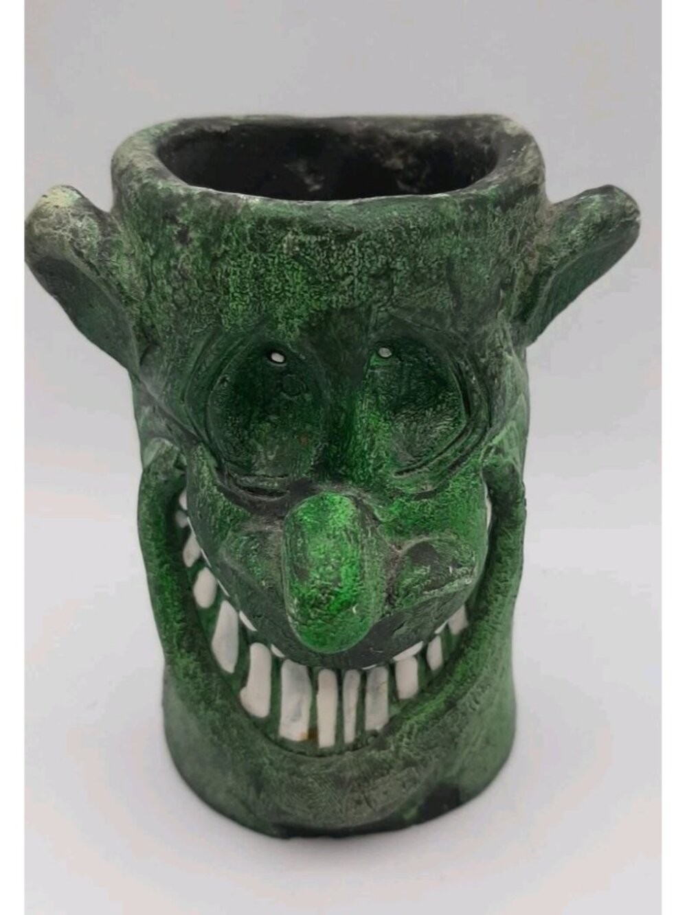 Vintage Hand-Scupted Ugly Funny 3D Face Clay Mug or Planter Wide Grin Big Nose